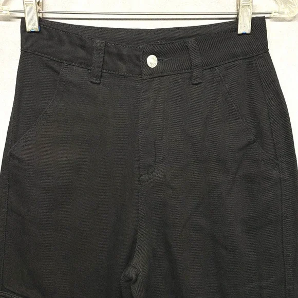 SHEIN Black Cargo Pants High Waisted Utility Pockets Casual Style XS 2 - Picture 2 of 14